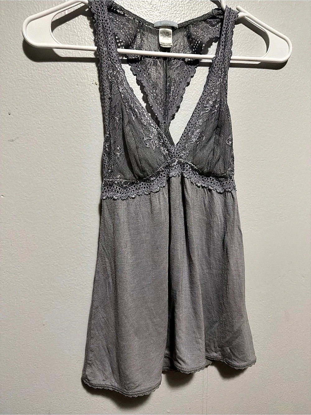 eberejey Lace Trim Chemise in Gray Size Medium